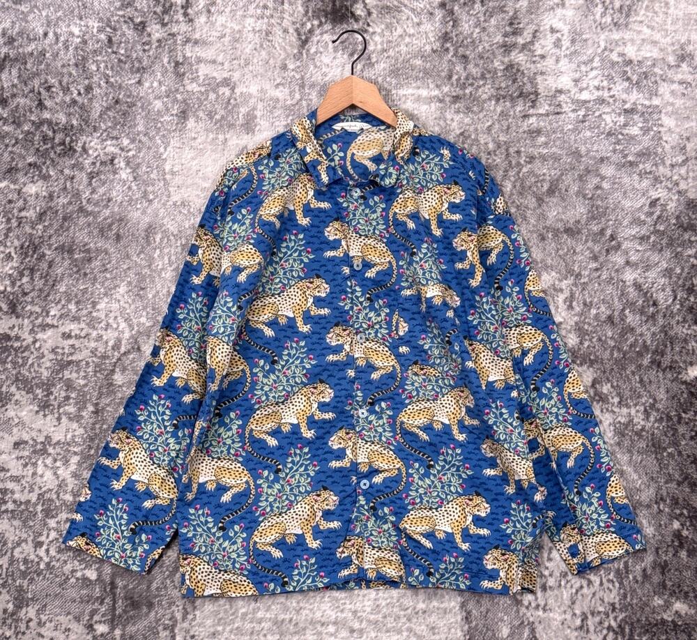 Printfresh Pajama Shirt Large Mens Bagheera Tiger Blue Organic Cotton